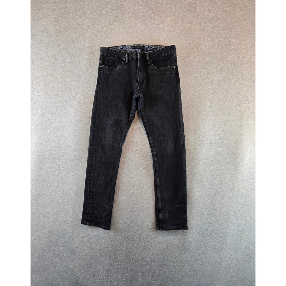 Robert Graham Jeans Mens 31 Black Faded Slim Straight Stretch Map Lining Denim